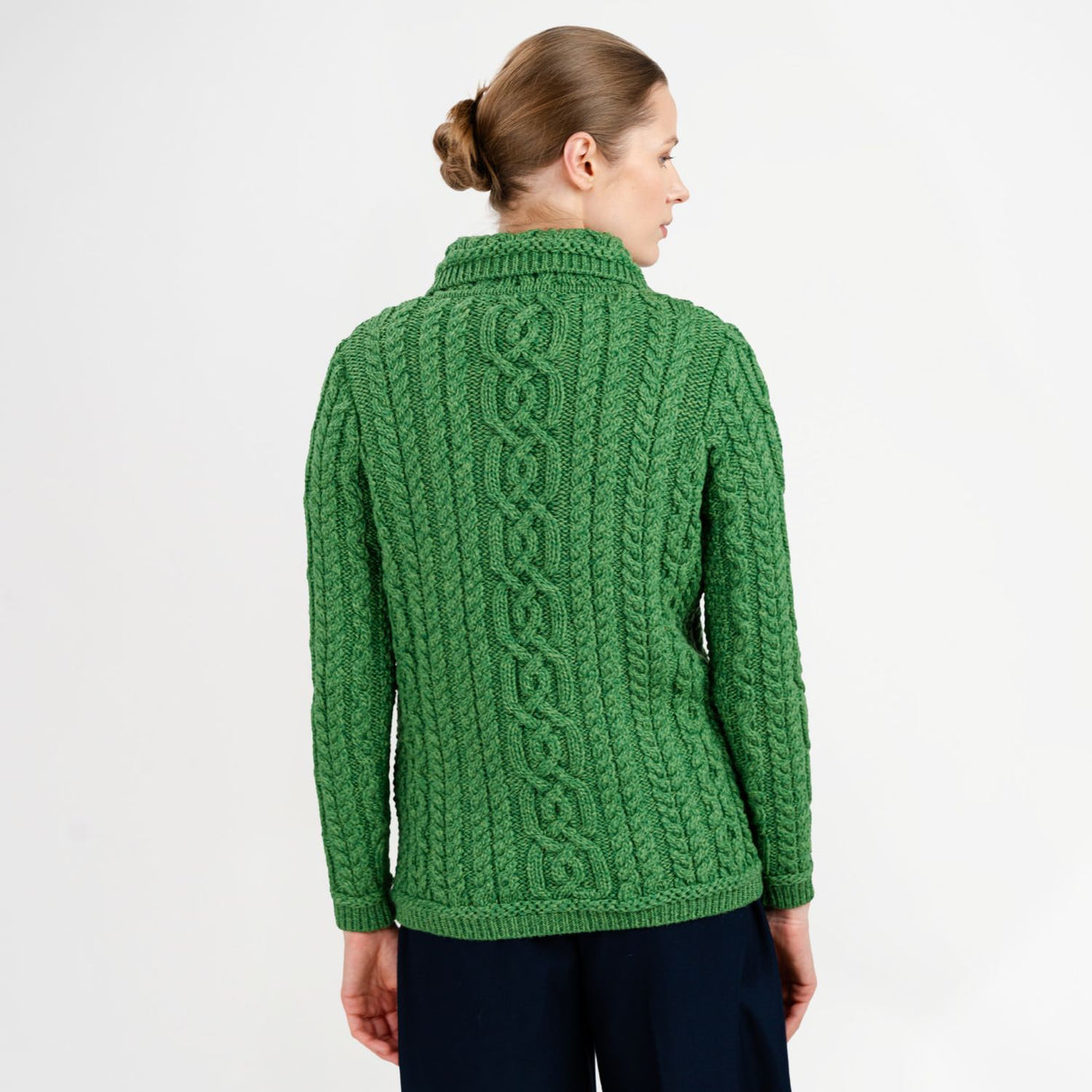 CG781-GRNSM Women's Aran Knit Button-Up Cardigan, Green Creative Irish Gifts.com