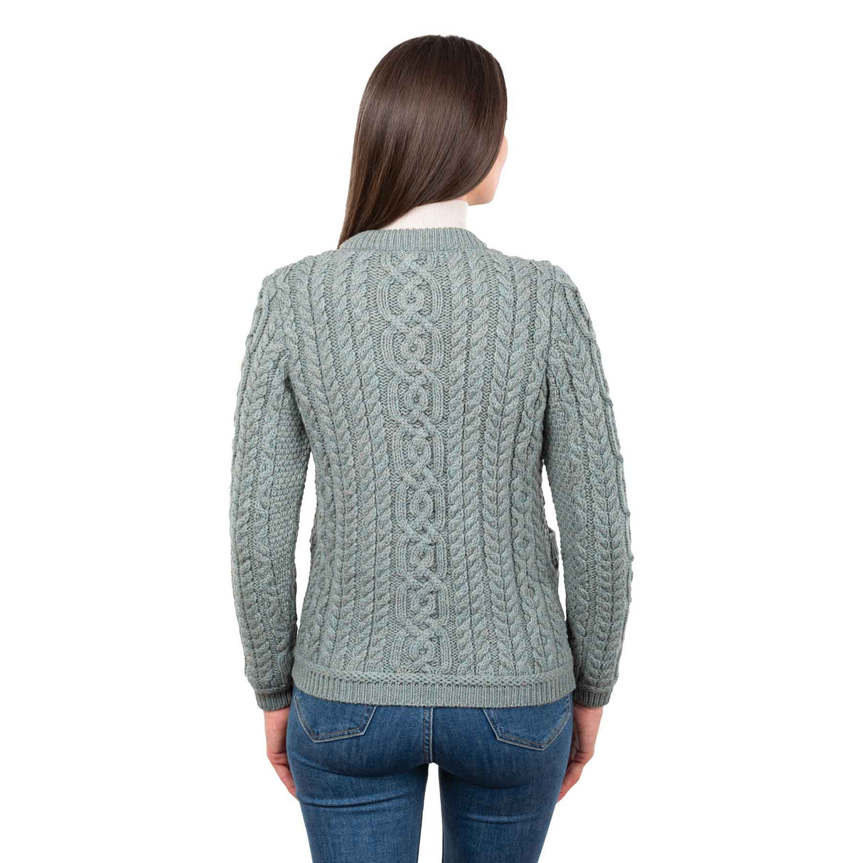 Women's Aran Knit Button Cardigan, Skylight - Creative Irish Gifts