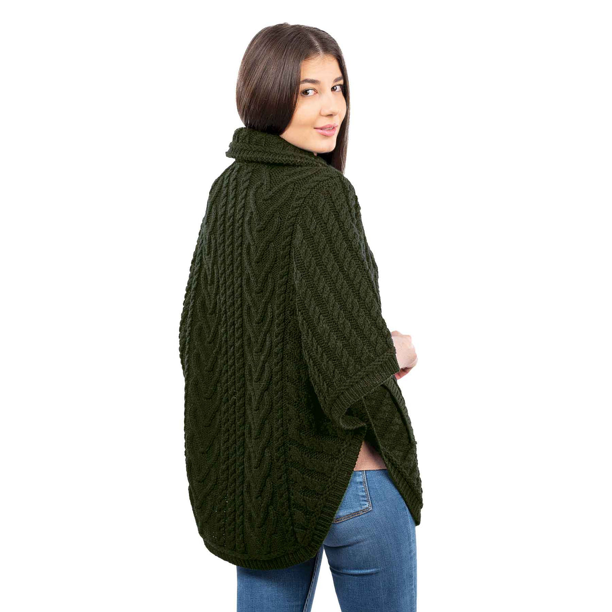 Women's Funnel Neck Poncho Jacket, Army Green - Creative Irish Gifts