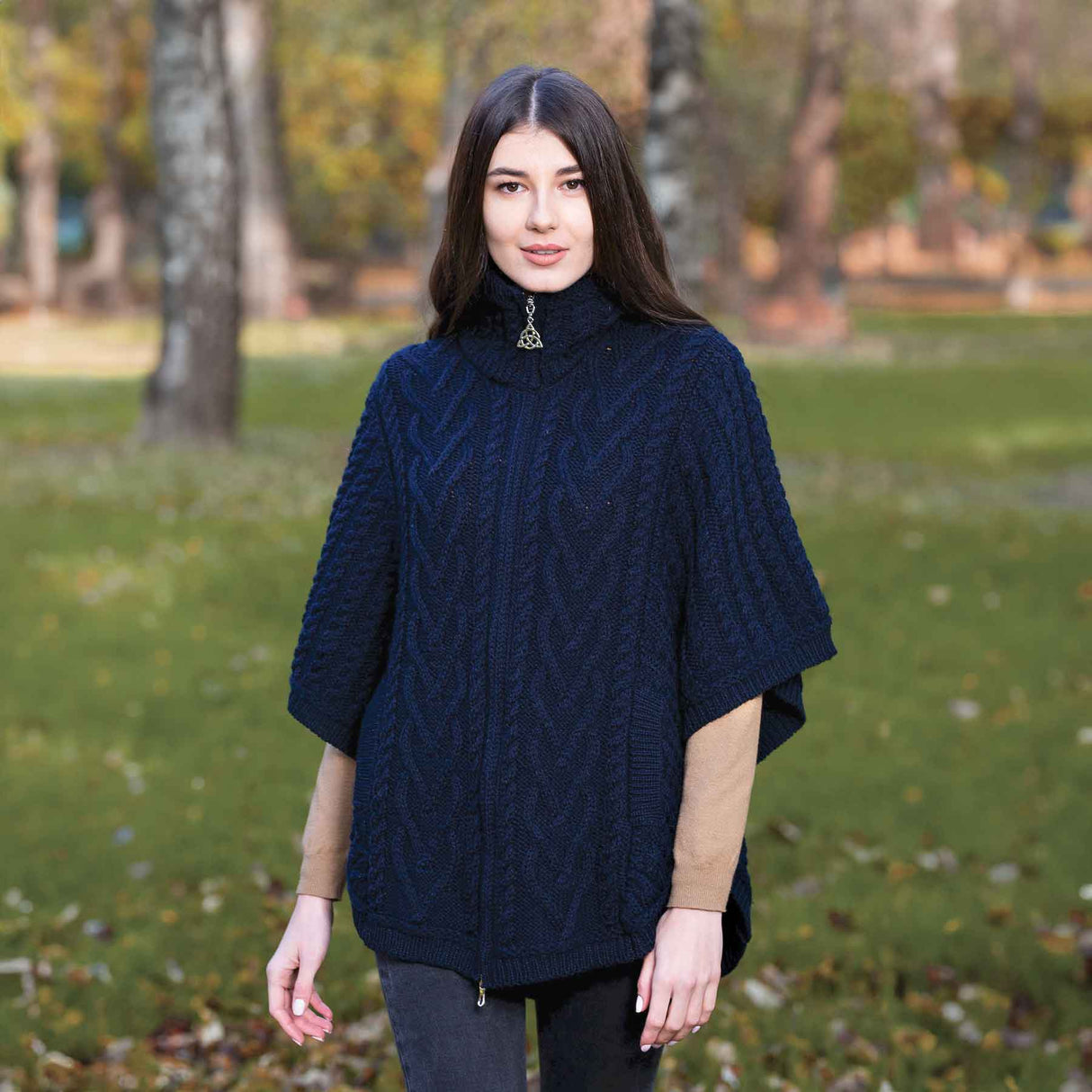 Women's Funnel Neck Poncho Jacket, Navy - Creative Irish Gifts