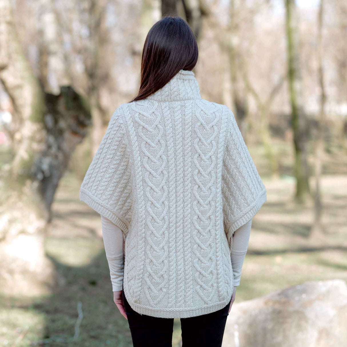 Women's Funnel Neck Poncho Jacket, Parsnip - Creative Irish Gifts