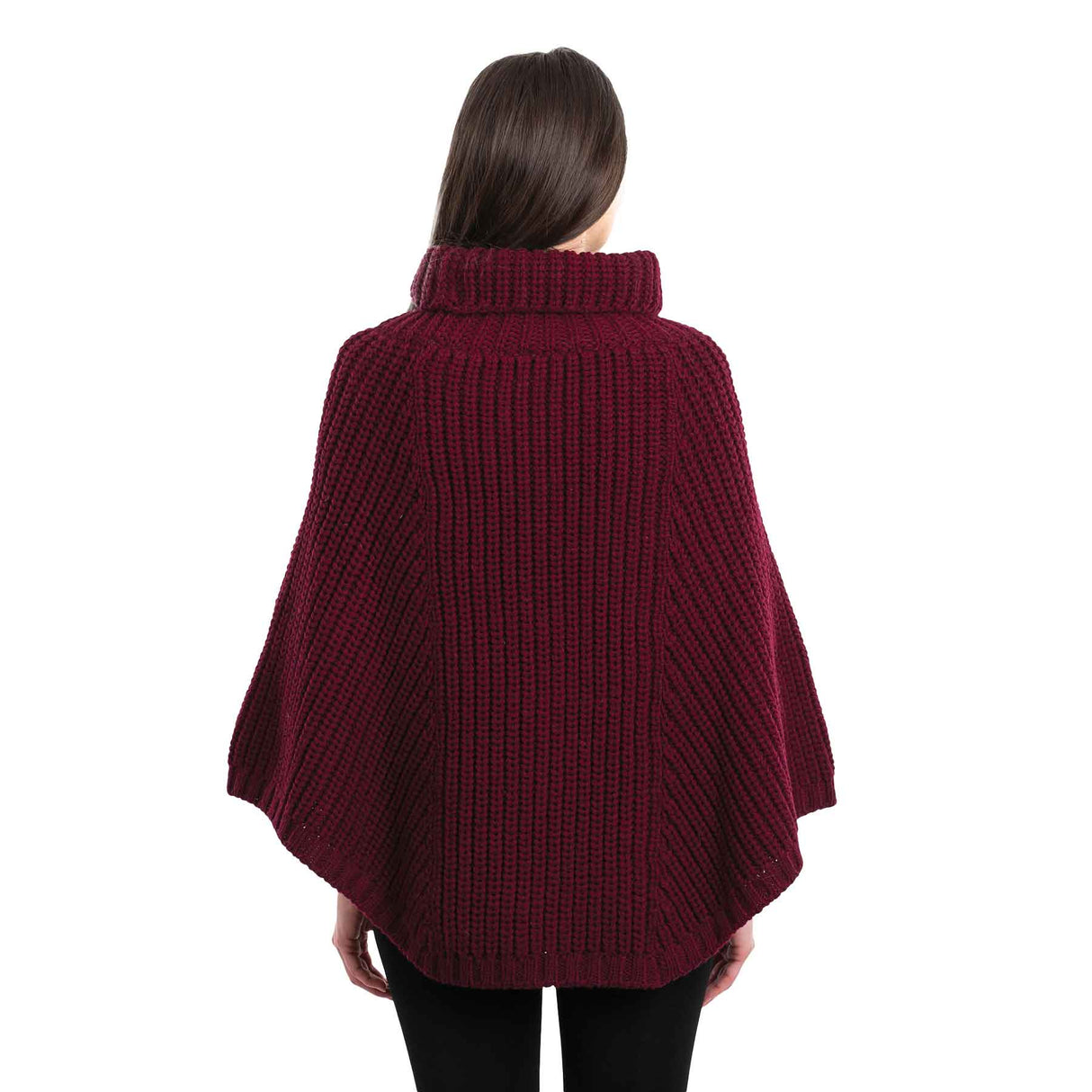 Women's Cable Knit Poncho, Wine - Creative Irish Gifts