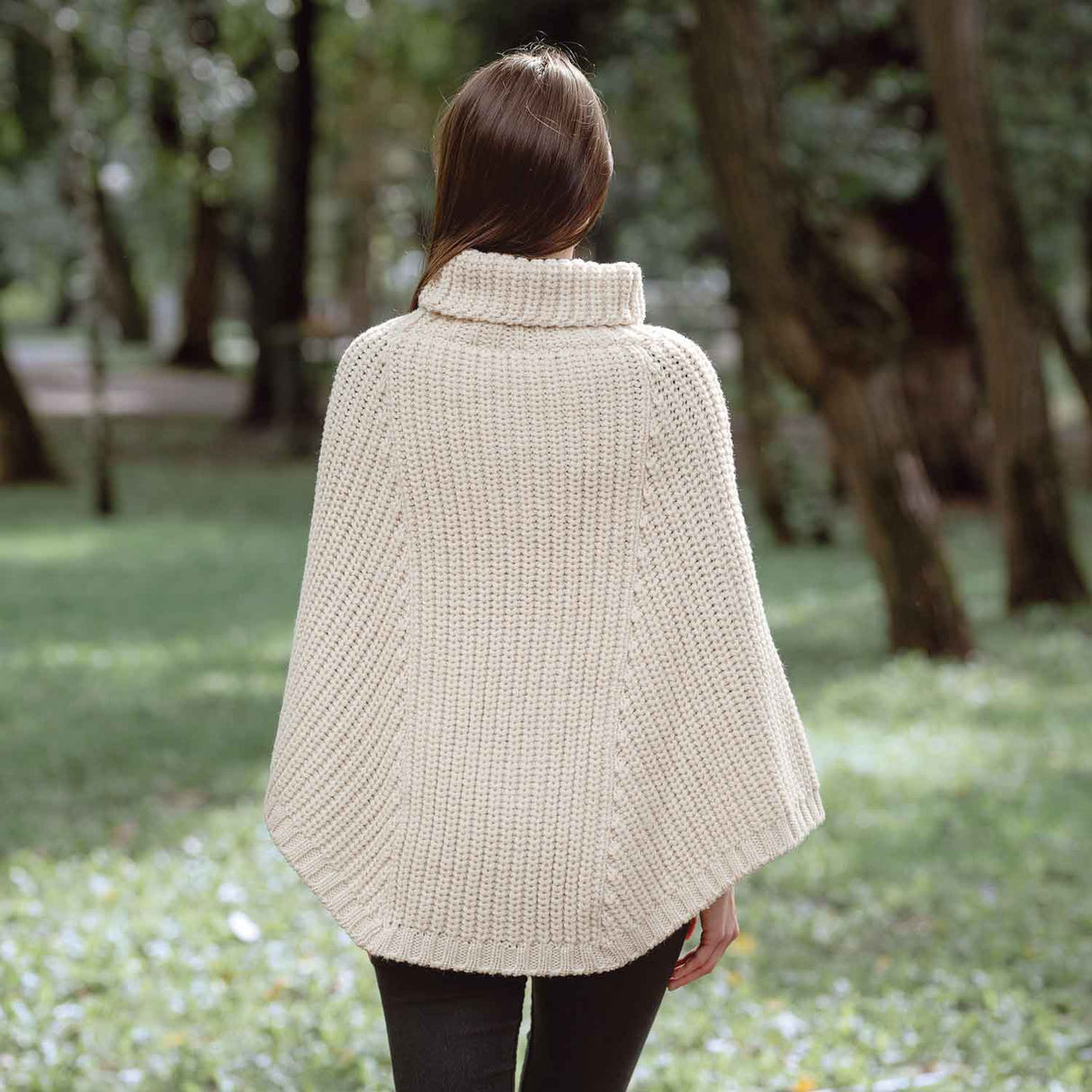 Women's Cable Knit Poncho, Parsnip - Creative Irish Gifts