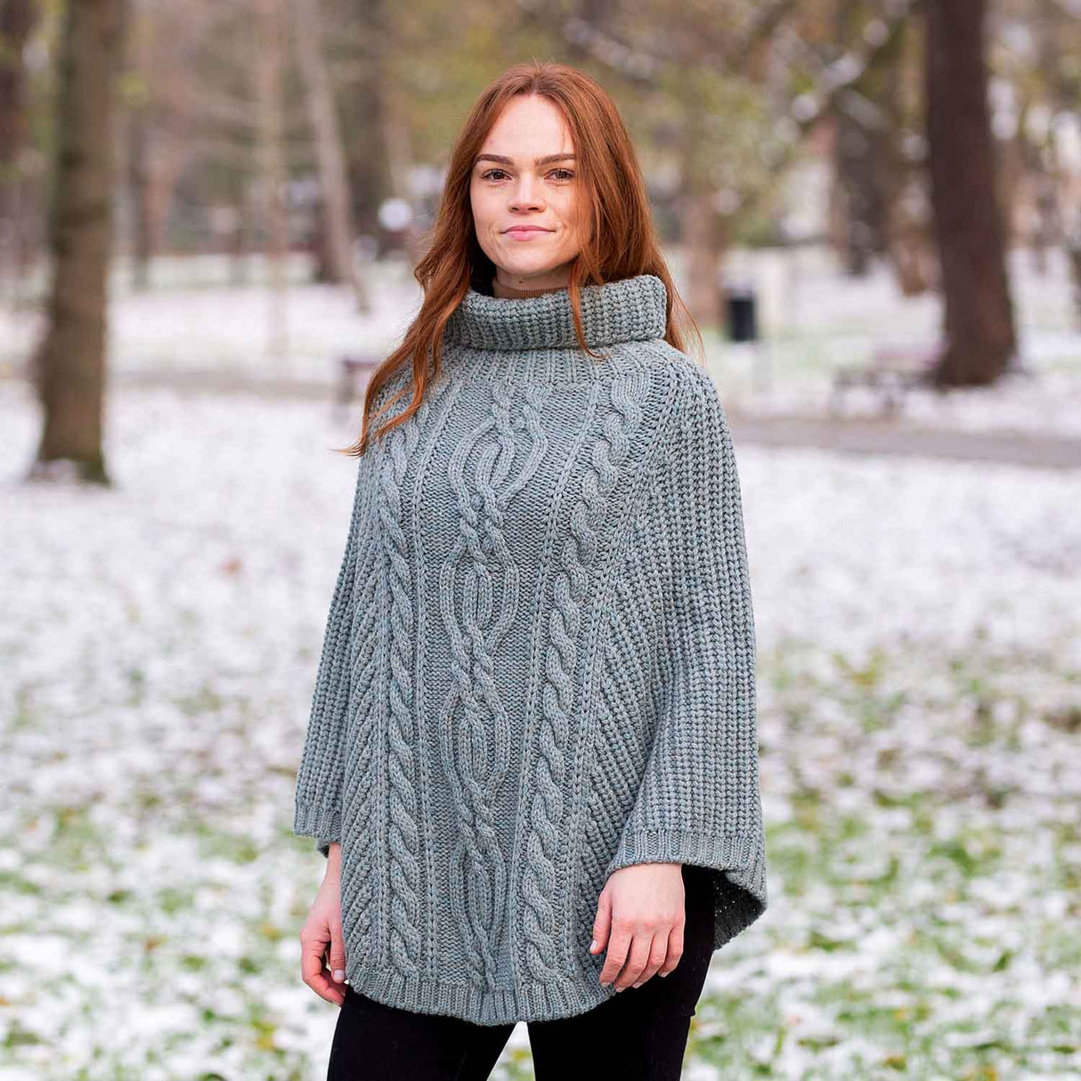 Women's Cable Knit Poncho, Skylight - Creative Irish Gifts