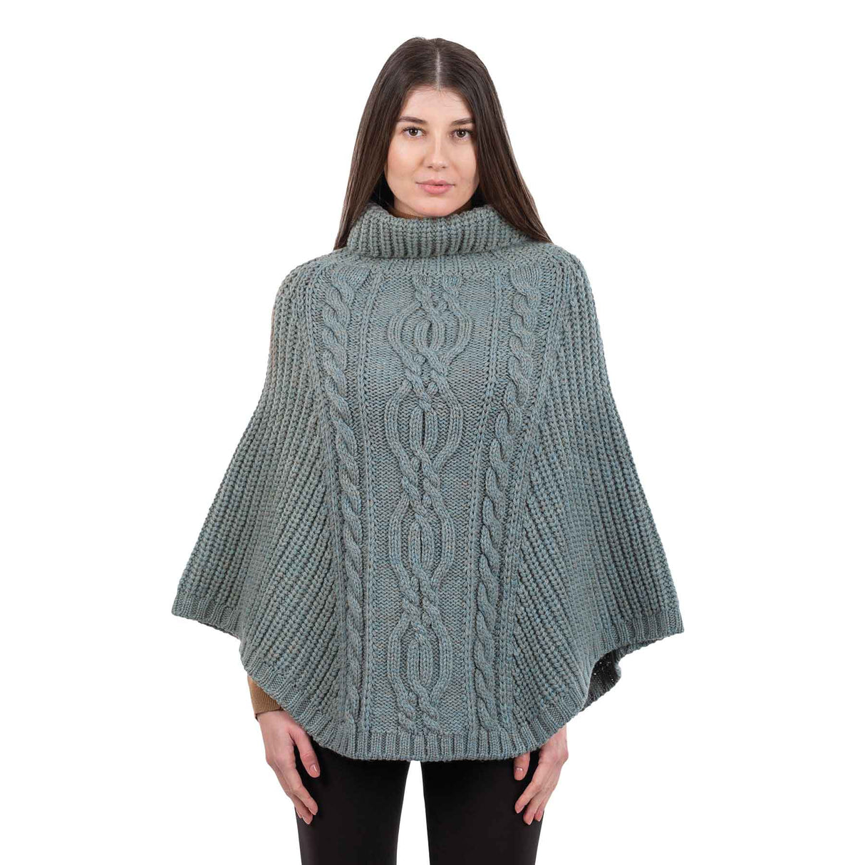 Women's Cable Knit Poncho, Skylight - Creative Irish Gifts