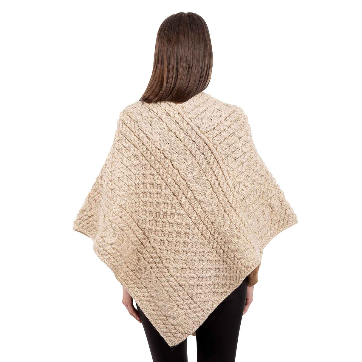 Women's Cable Knit Poncho, Parsnip - Creative Irish Gifts