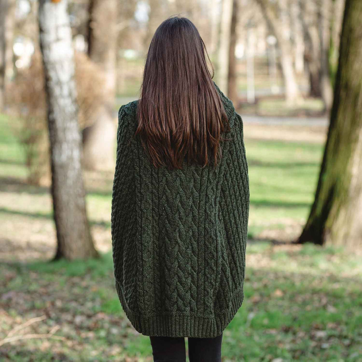 Women's Cowl Neck Button Poncho, Army Green - Creative Irish Gifts