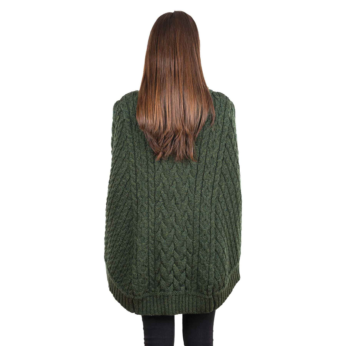 Women's Cowl Neck Button Poncho, Army Green - Creative Irish Gifts