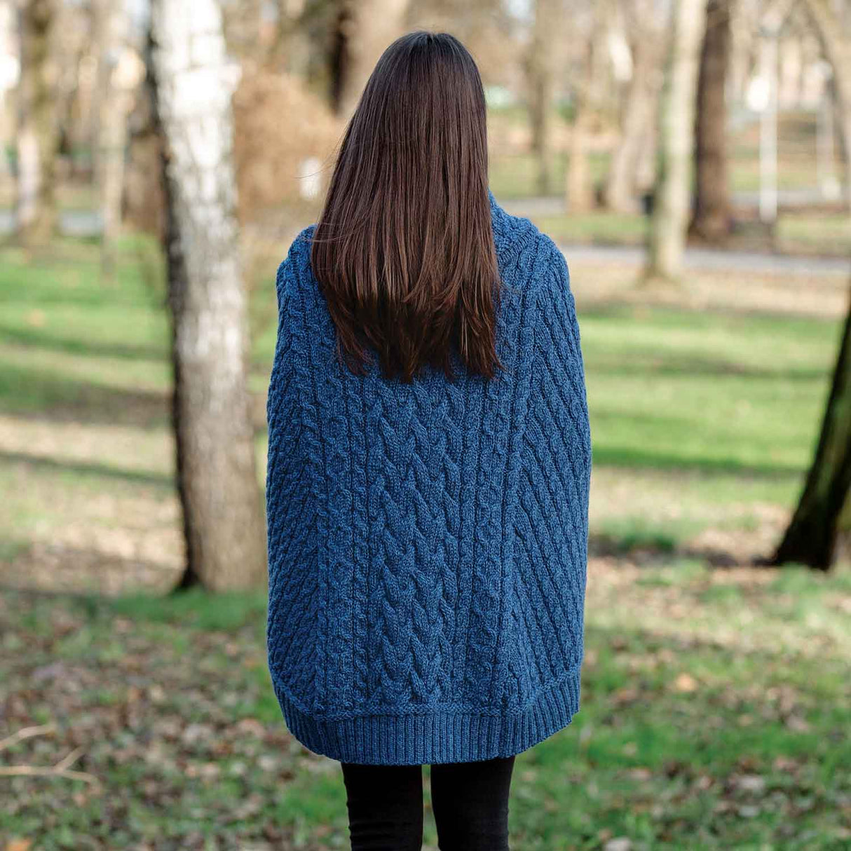 Women's Cowl Neck Button Poncho, Marl Blue - Creative Irish Gifts