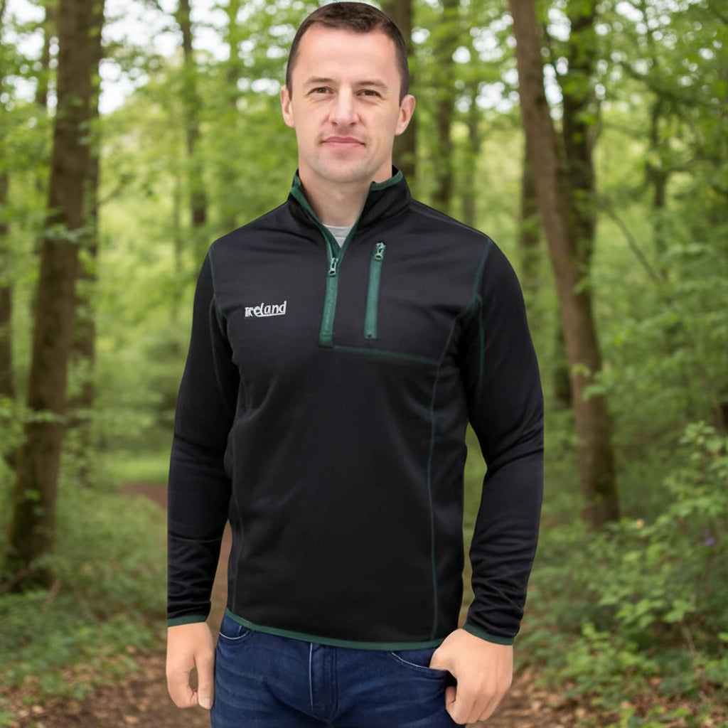 CG921-BLKMD Men's Half Zip Irish Vintage Style Sweatshirt, Black Creative Irish Gifts