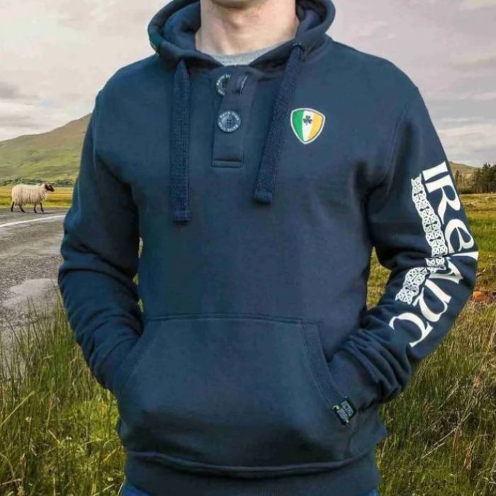 CG922-NVYMD Men's Retro Irish Hooded Sweatshirt, Navy Creative Irish Gifts.com