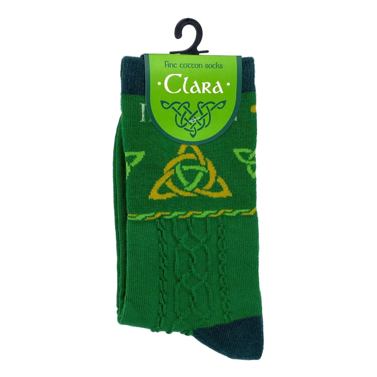 CL-98-536 Aran Knit Trinity Knot Cotton Socks, Green Creative Irish gift