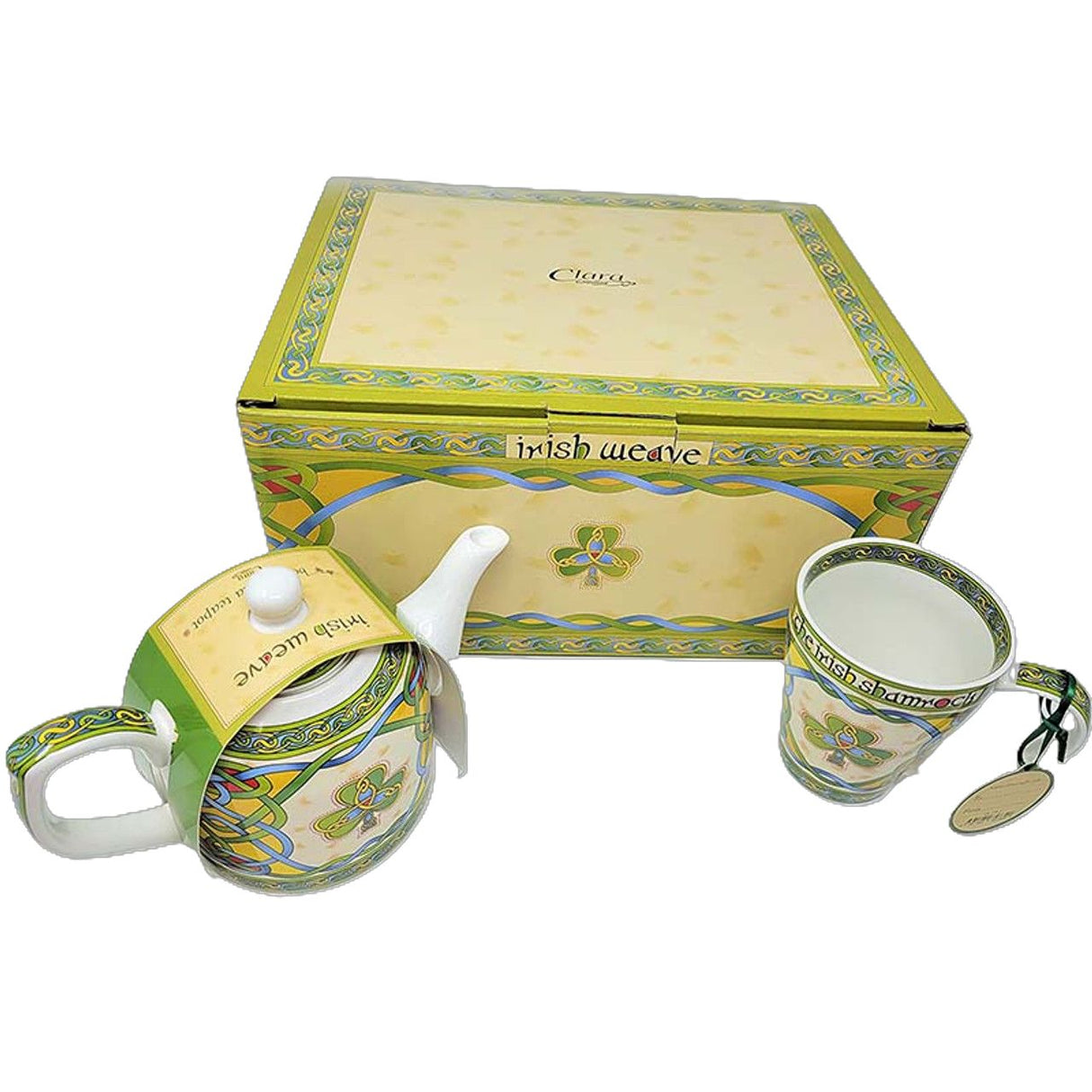 CL-TeaSet40 Irish Tea Set with Shamrock Design Mug & Teapot Creative Irish Gifts