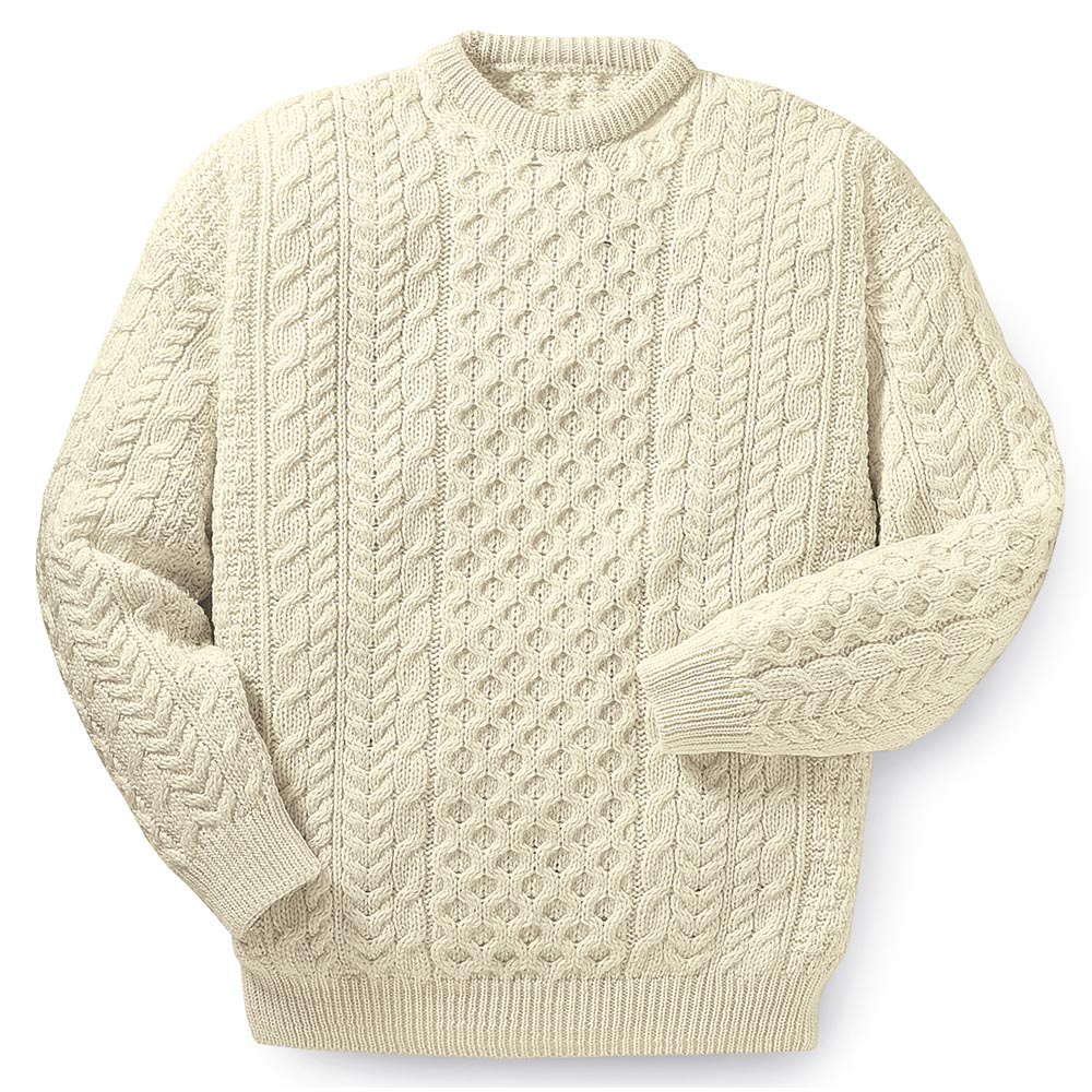 CN025-SWT--SM Traditional Wool Crew Neck Aran Sweater, Cream Front Creative Irish gift