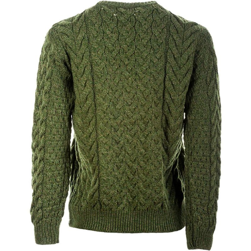 Classic Women's Aran Merino Wool Cardigan Green Back View Creative Irish Gift.com