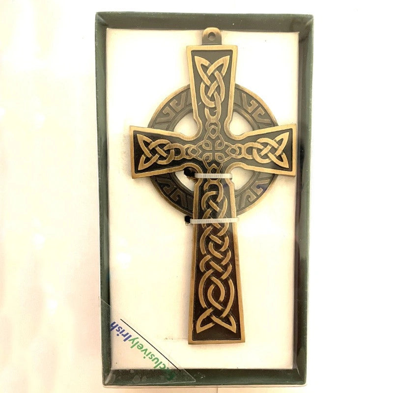 DG700 Irish Small Celtic Wall Cross, Antique Brass Box Creative Irish Gifts