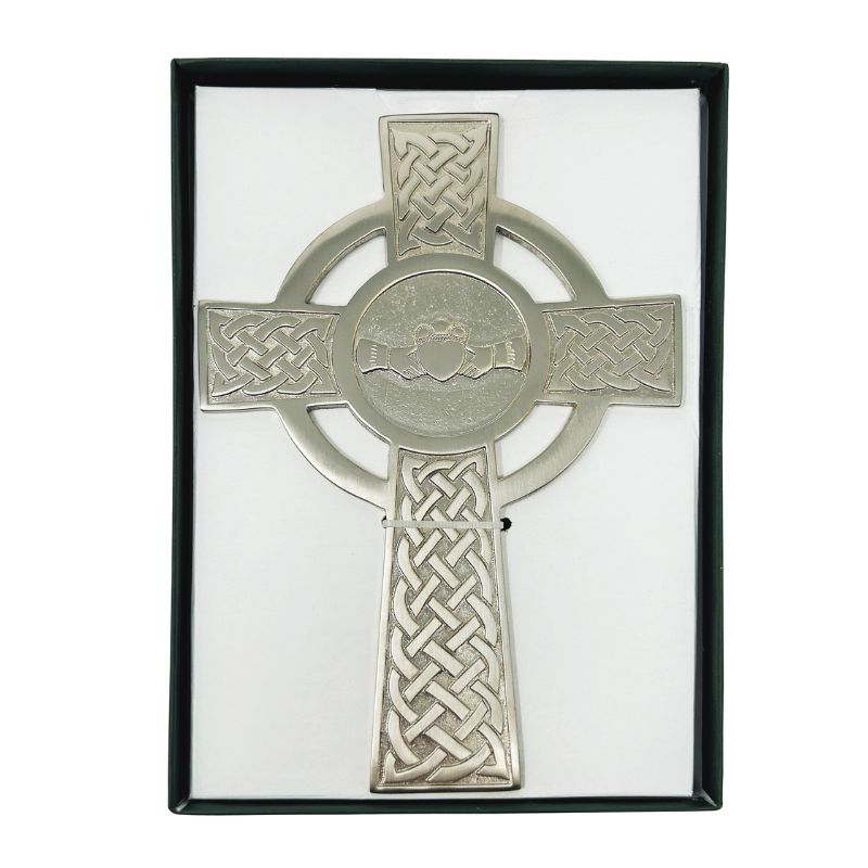 Brass Claddagh Celtic Cross Satin Nickel studio Creative Irish Gift