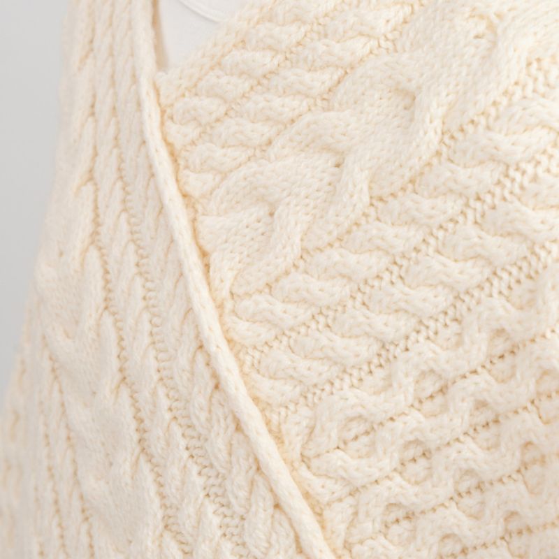 FL176-600 Women's Merino Wool Aran Triangular Poncho, White Creative Irish Gifts