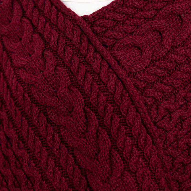 FL176-608 Women's Merino Wool Aran Triangular Poncho, Wine Creative Irish Gifts