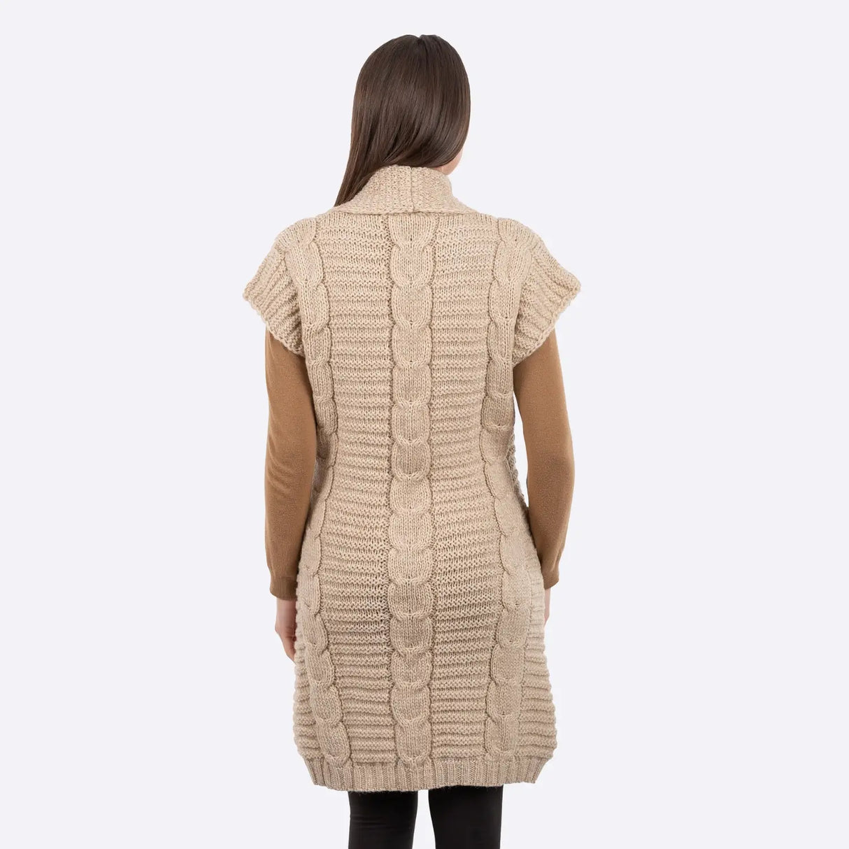 FL177-609 Ladies Virgin Wool Aran Cardigan Back View Creative Irish Gifts