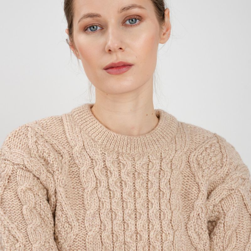 FL194-609 Women's Cable Aran Knit Fisherman Sweater, Parsnip studio Creative Irish Gifts