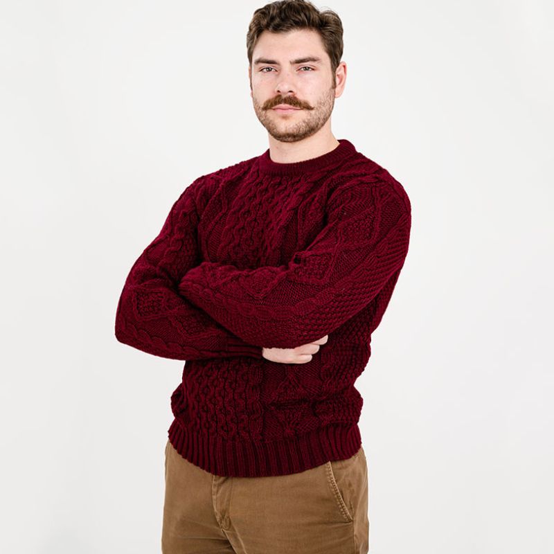 Men's Fisherman Cable Knit Sweater, Wine Creative Irish Gifts