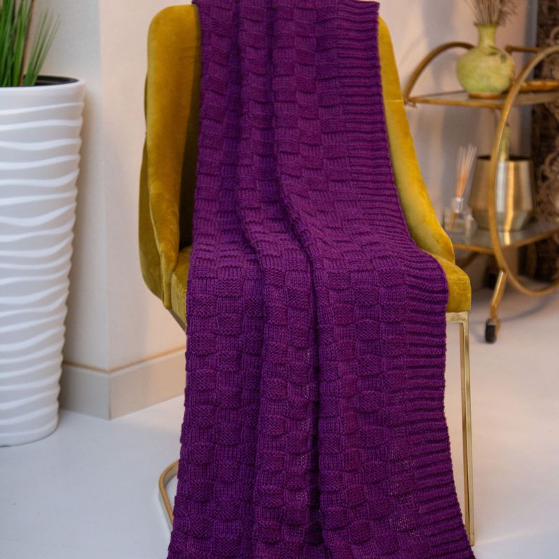 Aran Checkered Throw Blanket Purple Creative Irish Gifts