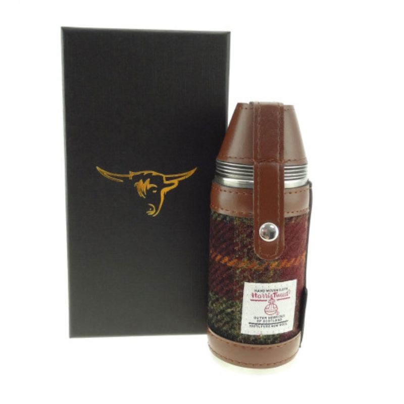 Harris Tweed Hunting Flask Gift Set Rust Check Creative Irish Gifts