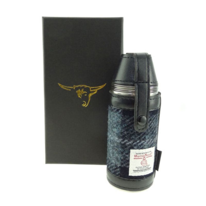 Harris Tweed Hunting Flask Gift Set Grey Black Creative Irish Gifts