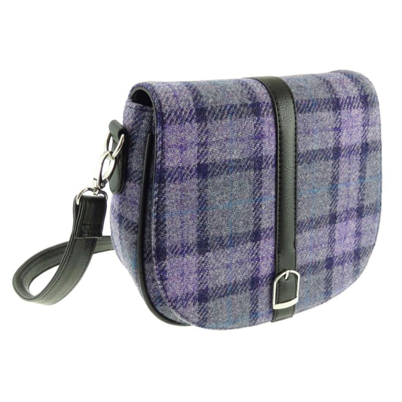 GA-LB1000- Harris Tweed & Vegan Leather Tartan Shoulder Bag, Purple Creative Irish Gift
