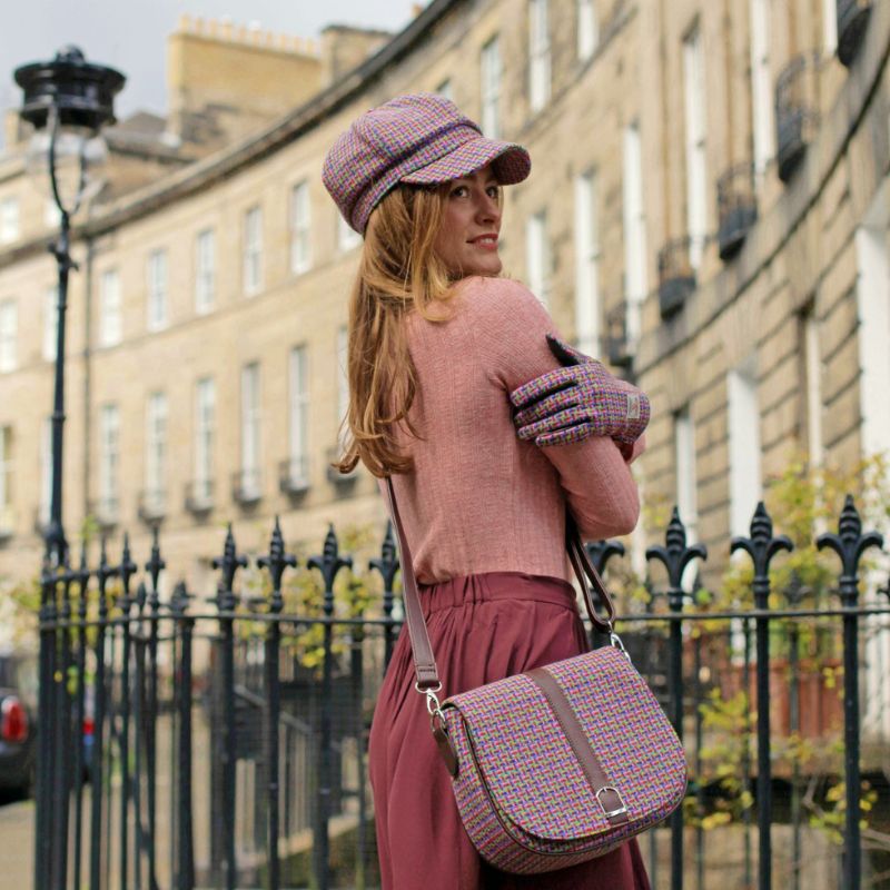 GA-LB1000- Harris Tweed & Vegan Leather Tartan Shoulder Bag, Jazzy Weave Creative Irish gift