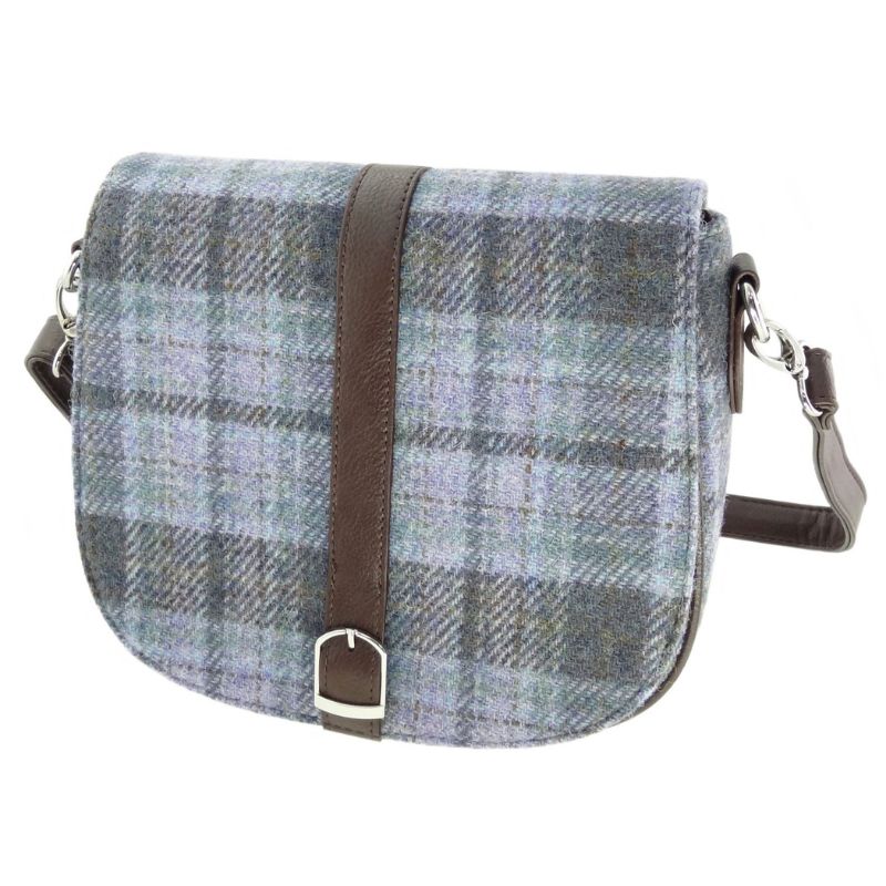 GA-LB1000- Harris Tweed & Vegan Leather Tartan Shoulder Bag, Soft Purple Creative Irish Gift