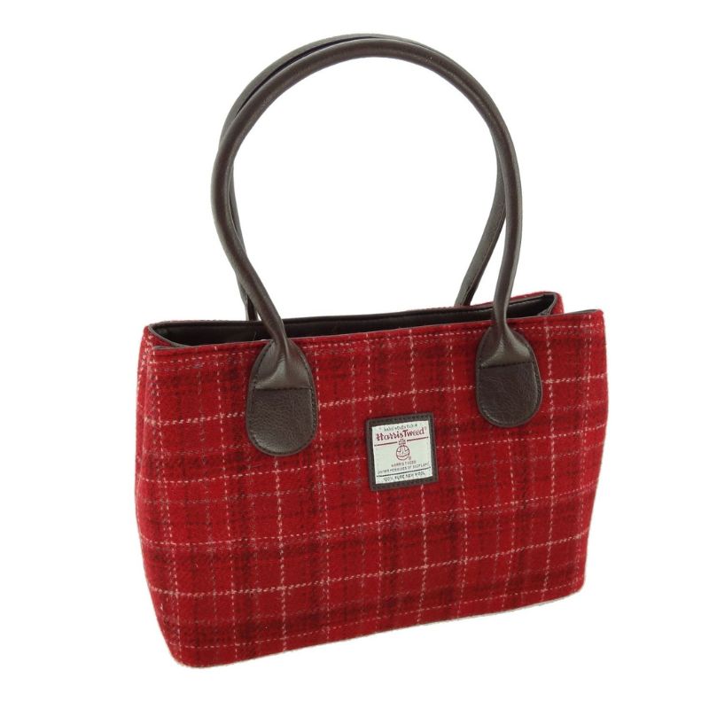 Scottish Tartan Harris Tweed Tote Bag Red Check Creative Irish Gifts