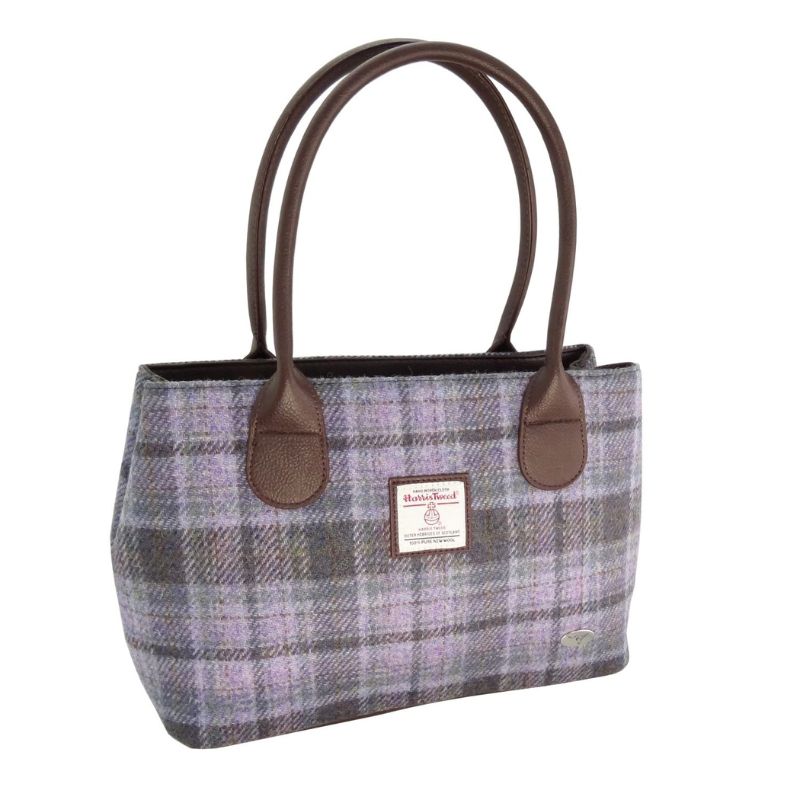 Scottish Tartan Harris Tweed Tote Bag Soft Purple Creative Irish Gifts