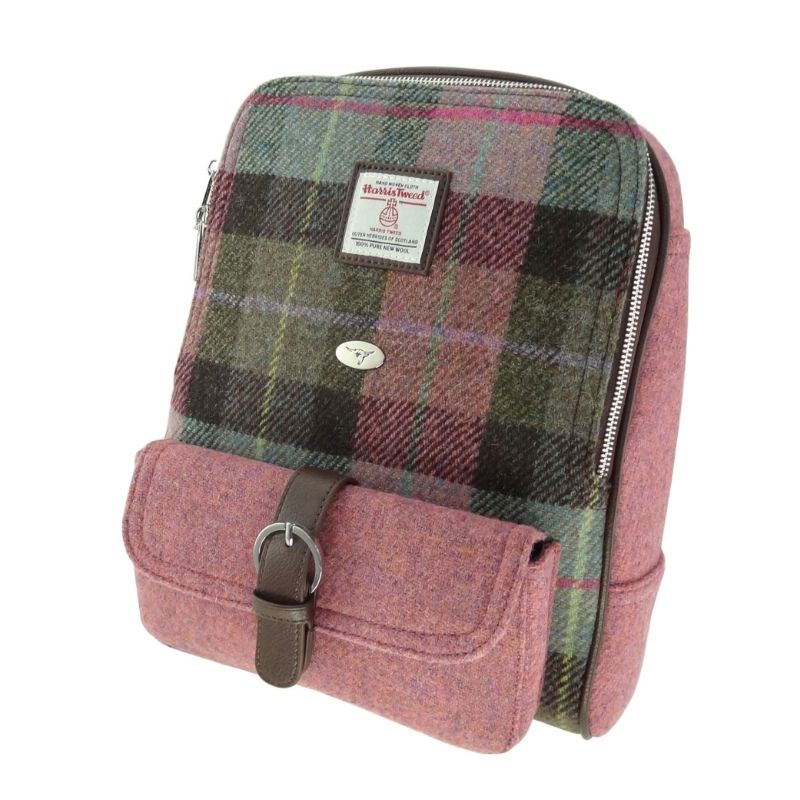 Tartan Harris Tweed Naver Backpack Muted Green Creative Irish Gifts
