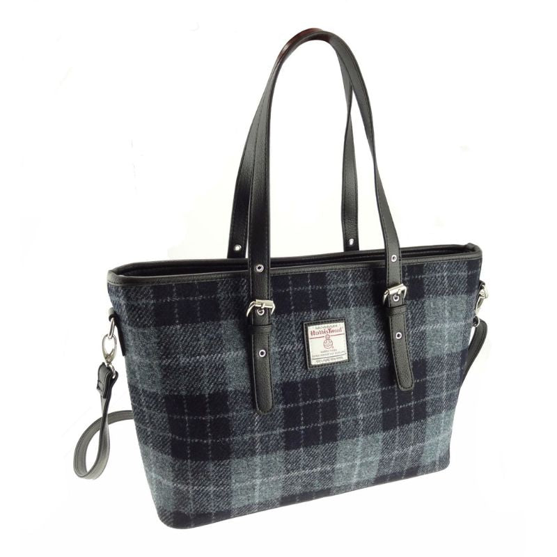 Ladies Harris Tweed Large Shoulder Bag, Grey Black Creative Irish Gift