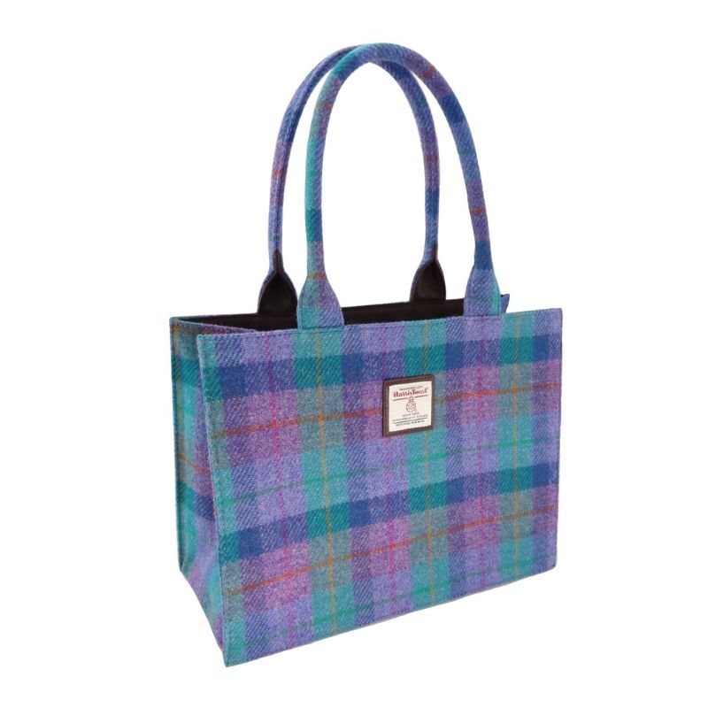 Handcrafted Harris Tweed Tote Bag with Tartan Pattern Green Purple Creatie Irish Gifts
