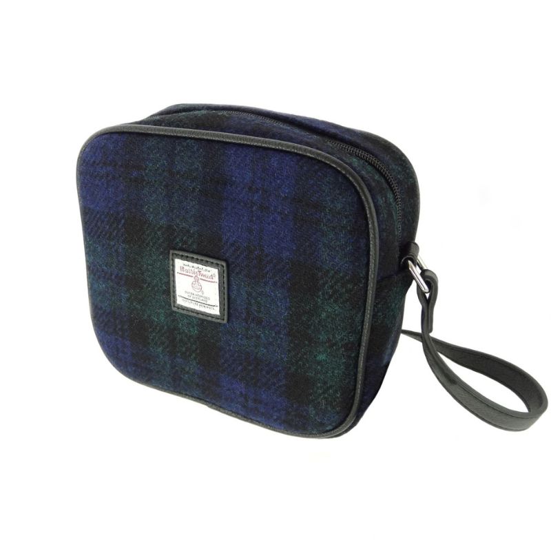 Harris Tweed & Leather Messenger Bag with Tartan Pattern Black Watch Creative Irish Gifts