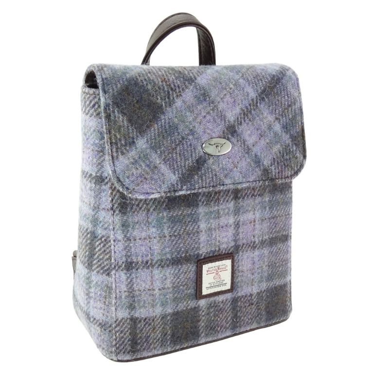 Harris Tweed Mini Backpack with Tartan Pattern Soft Purple Creative Irish Gifts
