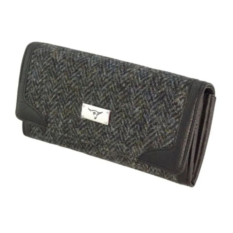 Ladies Harris Tweed Long Butte Wallet Charcoal Creative Irish Gifts