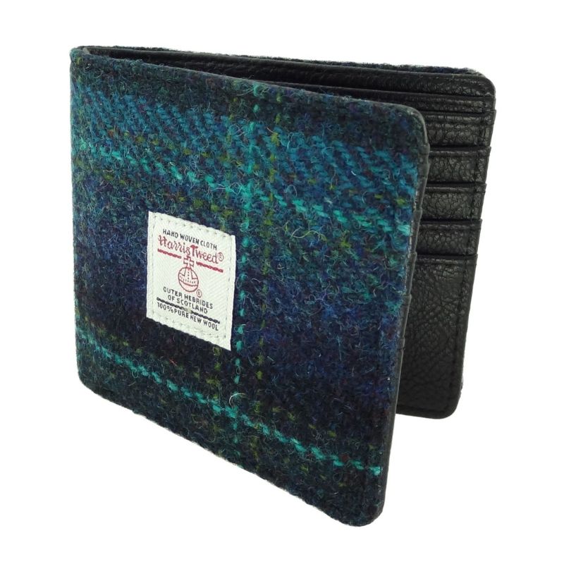 Men's Harris Tweed & Leather Wallet Turquoise Creative Irish Gifts