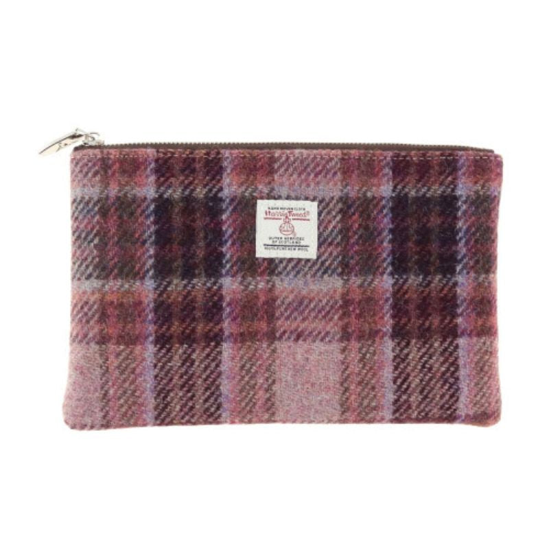 Harris Tweed Medium Zip Pouch Pink Burgundy Creative Irish Gifts