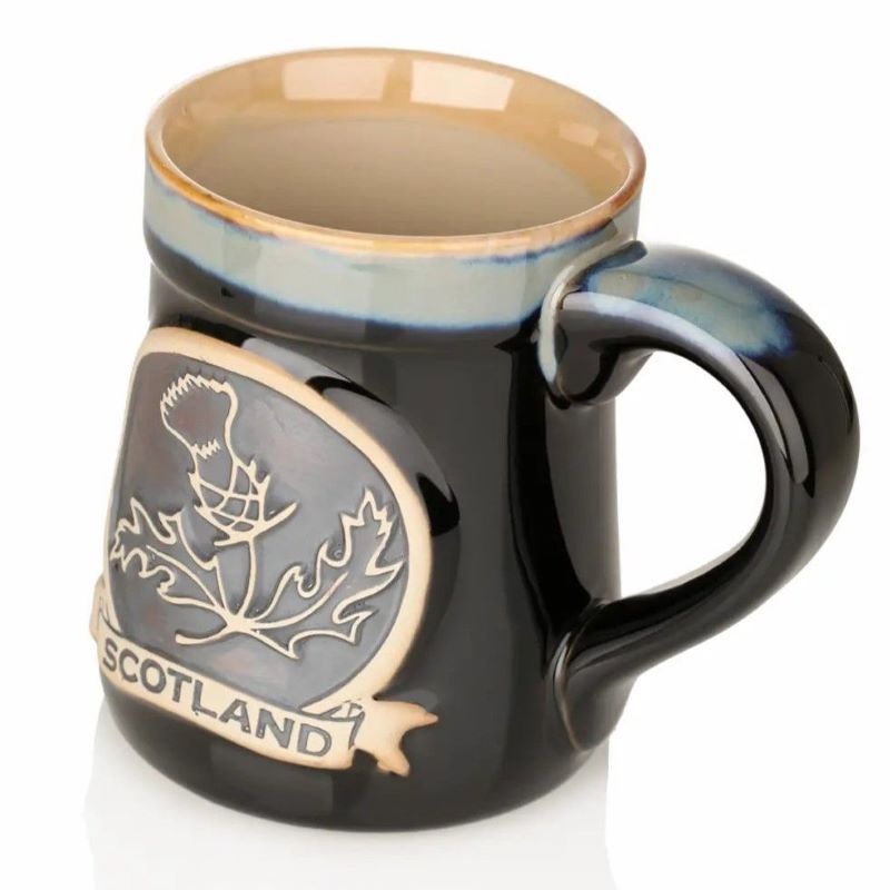 Hand Painted Stoneware Embossed Thistle Mug