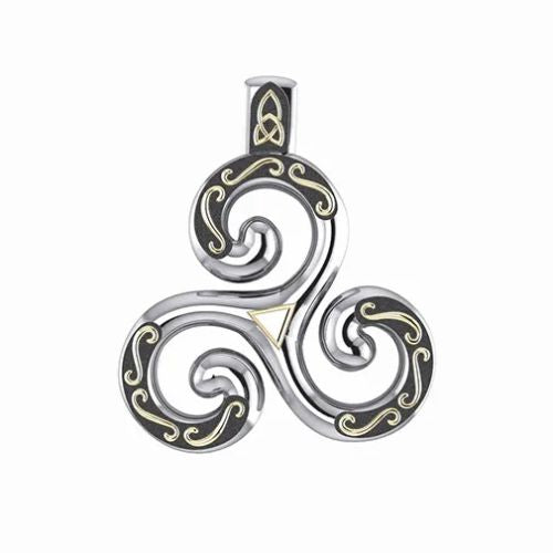 GS-PendantSet3 Silver & 18K Gold Celtic Triskele Necklace Creative Irish Gifts