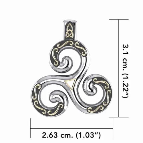 GS-PendantSet3 Silver & 18K Gold Celtic Triskele Necklace Creative Irish Gifts Size