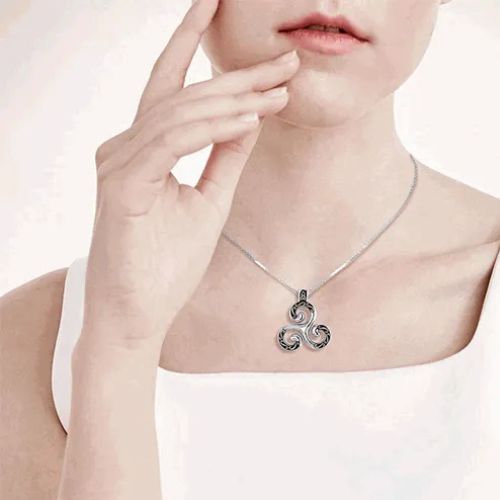 GS-PendantSet3 Silver & 18K Gold Celtic Triskele Necklace Creative Irish Gifts