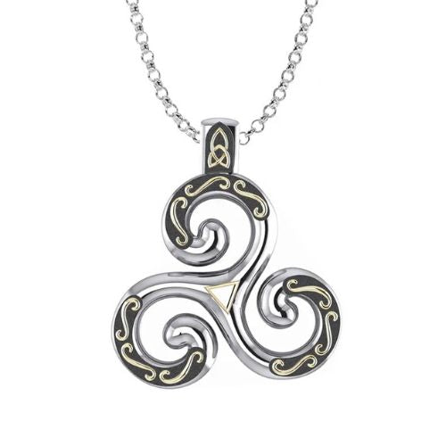 GS-PendantSet3 Silver & 18K Gold Celtic Triskele Necklace Creative Irish Gifts