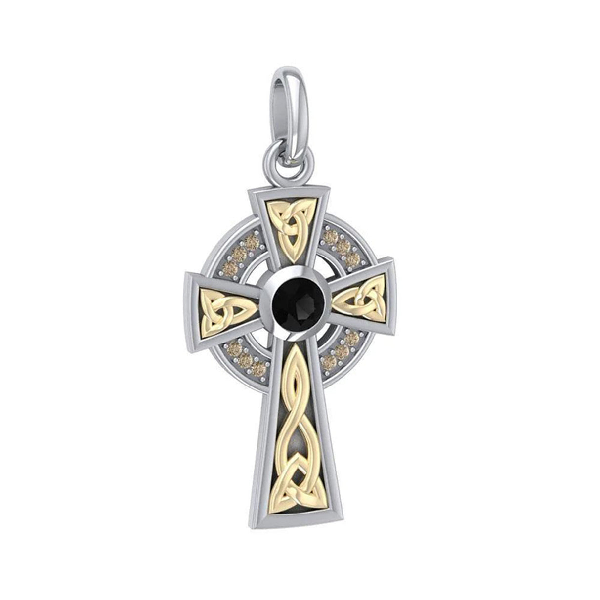 GS-TPDG018051-BCRC-00-TWO-set Sterling Silver and 18k Gold Celtic Cross Pendant Creative Irish gift.com