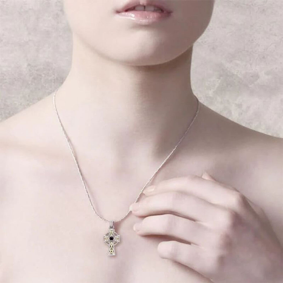 GS-TPDG018051-BCRC-00-TWO-set Sterling Silver and 18k Gold Celtic Cross Pendant Creative Irish gift