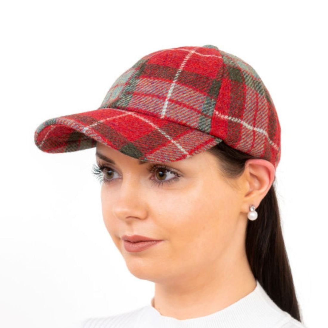 Ladies Irish Wool Plaid Baseball Cap Red Fraser Creative Irish Gift
